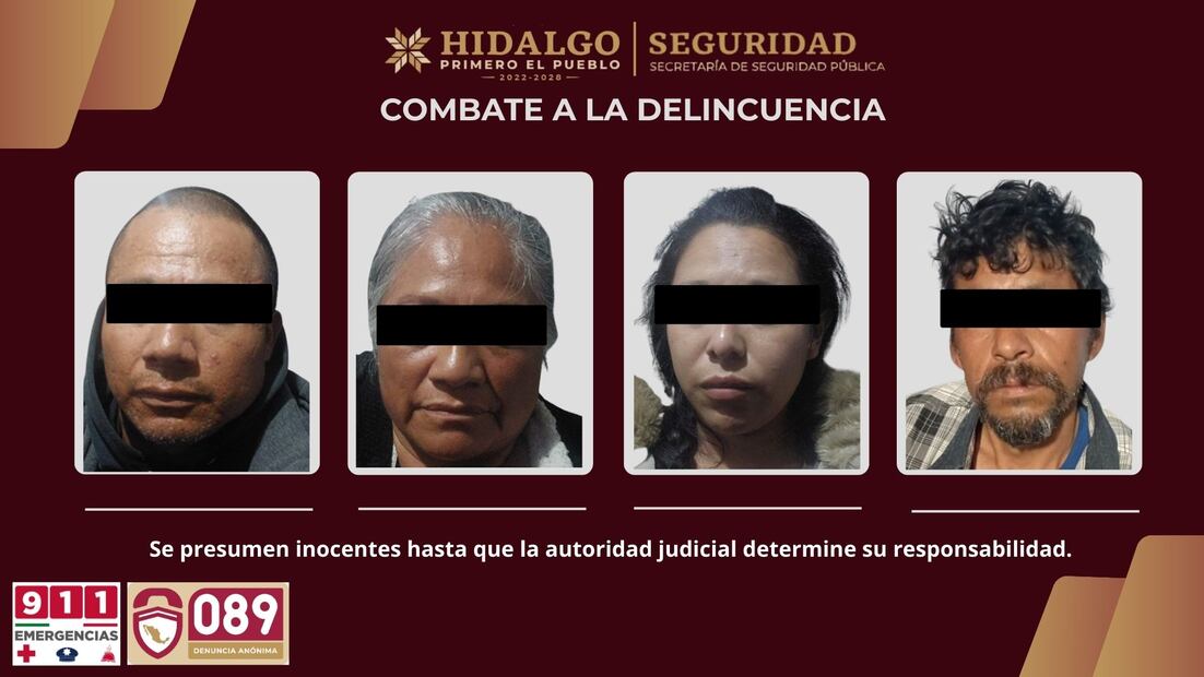 Cateos en Mixquiahuala dejan cuatro detenidos y el aseguramiento de casi mil dosis de droga | Fotos: SSPH