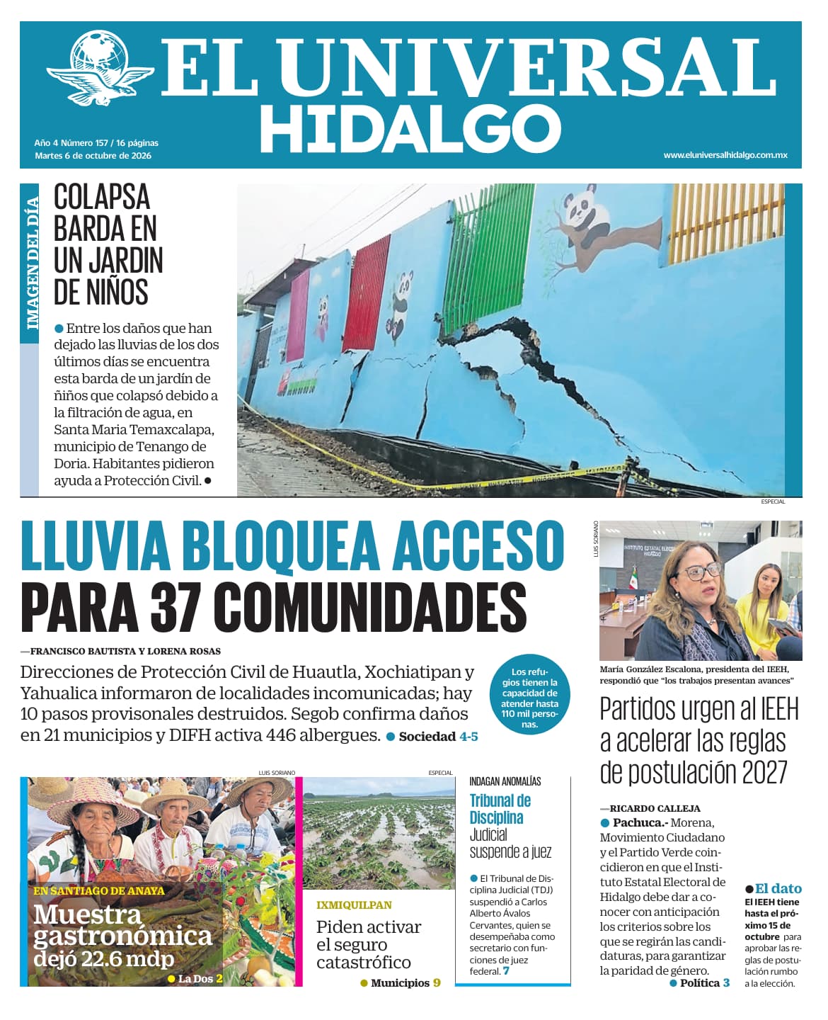 Portada El Universal Hidalgo 6/10/26