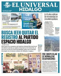 Portada El Universal Hidalgo 31/8/26