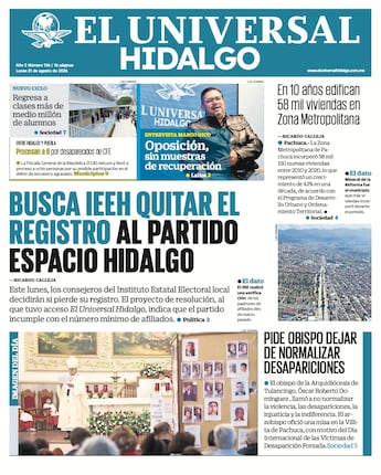 Portada El Universal Hidalgo 31/8/26