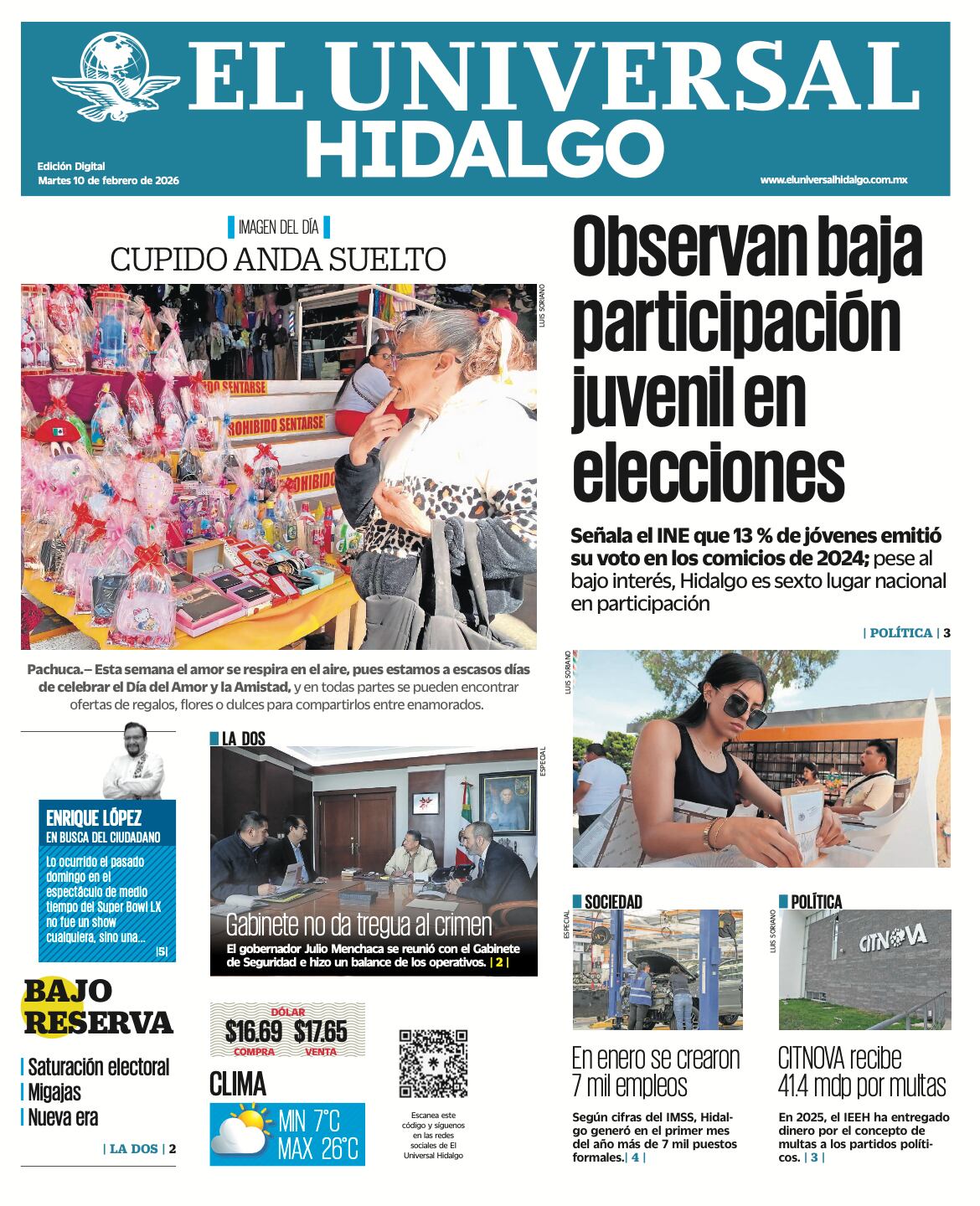 Portada El Universal Hidalgo 10/2/26
