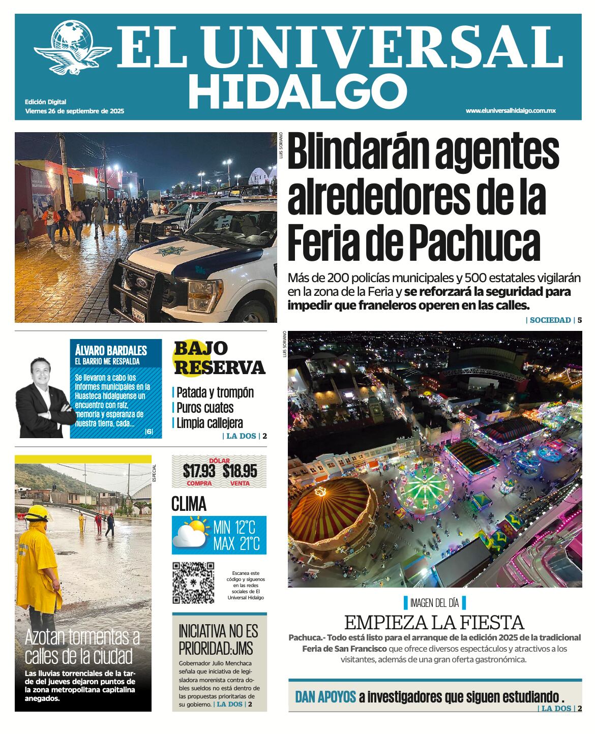 Portada El Universal Hidalgo 260925
