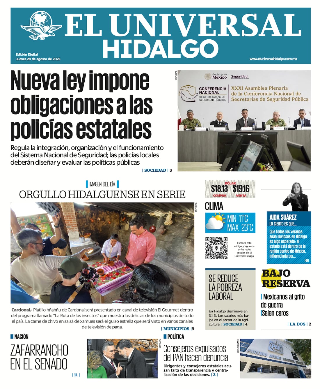 Portada El Universal Hidalgo 280825