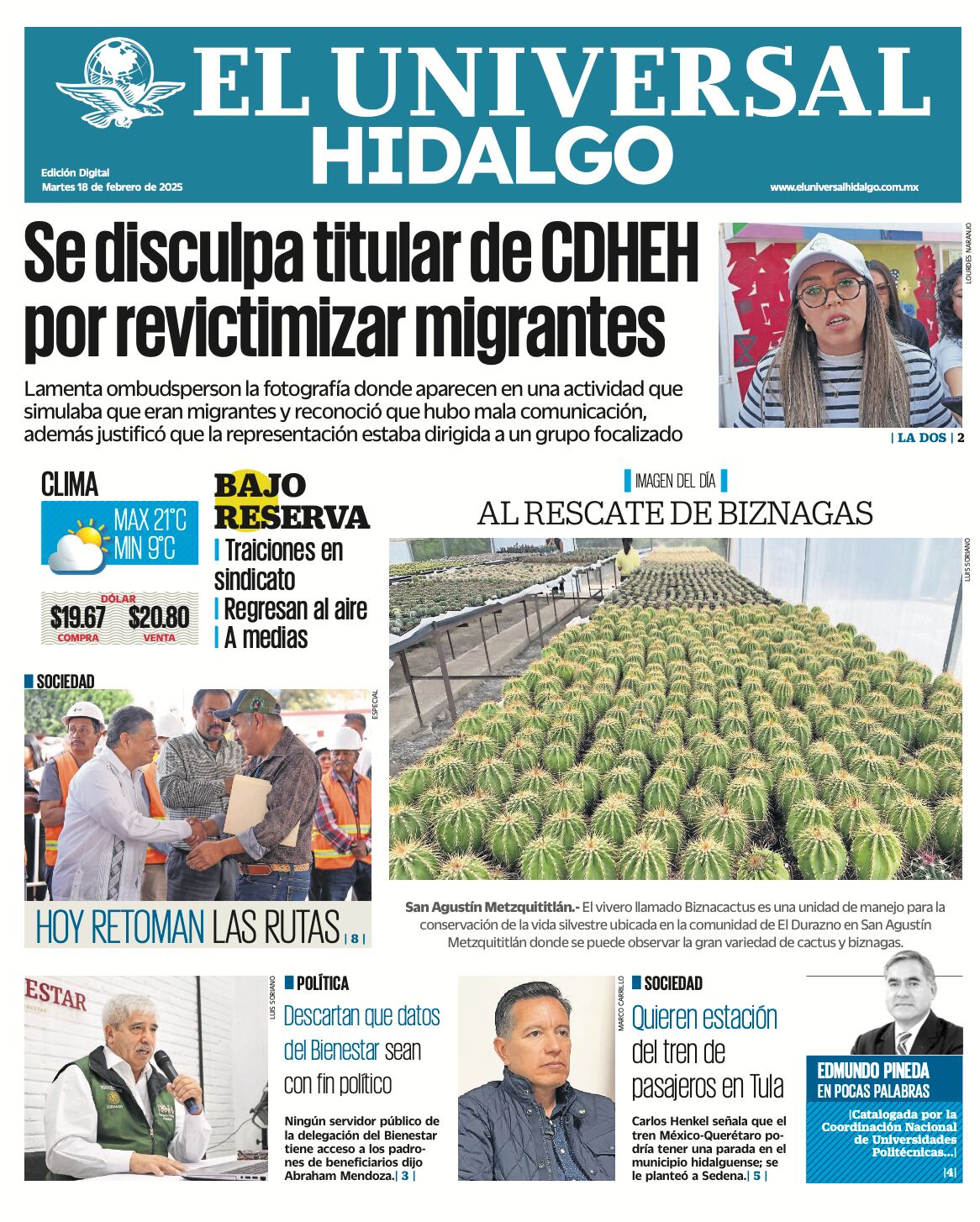 Portada El Universal Hidalgo 180225
