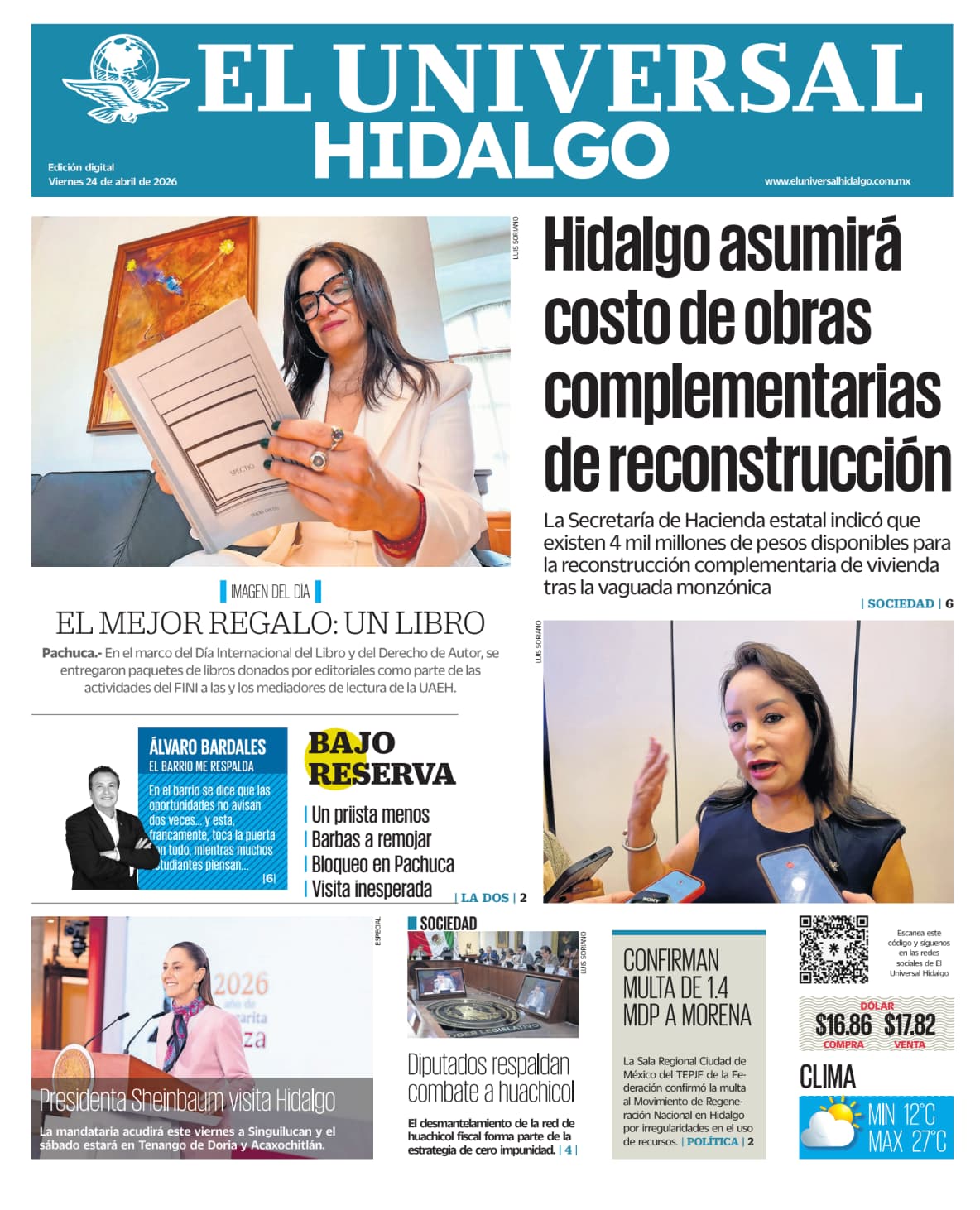 Portada El Universal Hidalgo 24/4/26