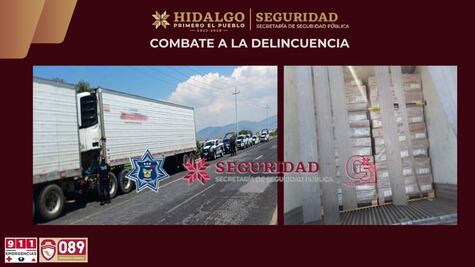 SSPH recupera tractocamión con 56 toneladas de mercancía robada