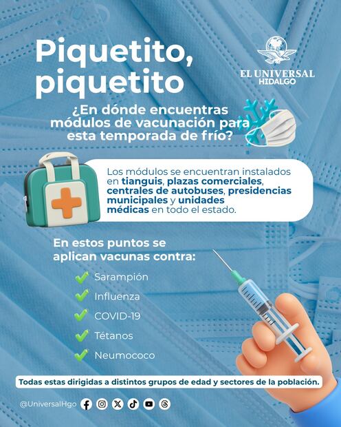 Hidalgo refuerza su campaña de vacunación ante la temporada invernal | Diseño: Michelle Guadarrama