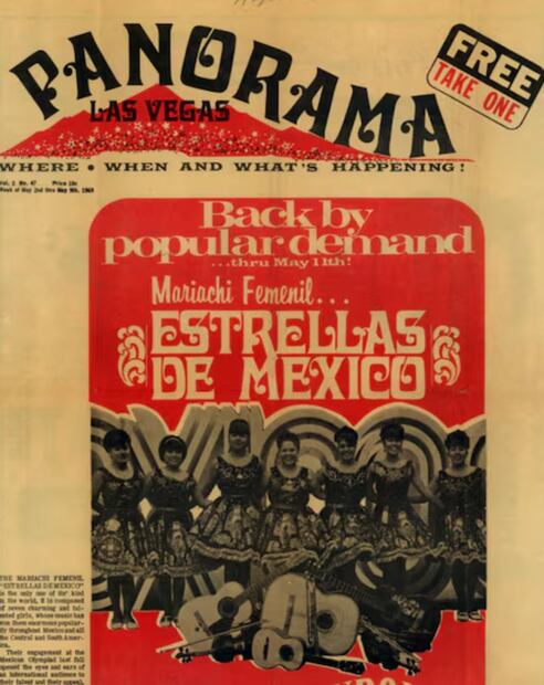 En 1969 el grupo femenil de mariachi mexicano realizó otra gira por la ciudad de Las Vegas, en Nevada, Estados Unidos. Colección Particular, Cortesía.