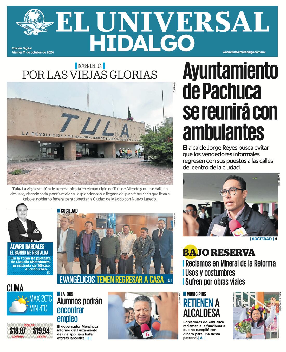 Portada El Universal Hidalgo 111024