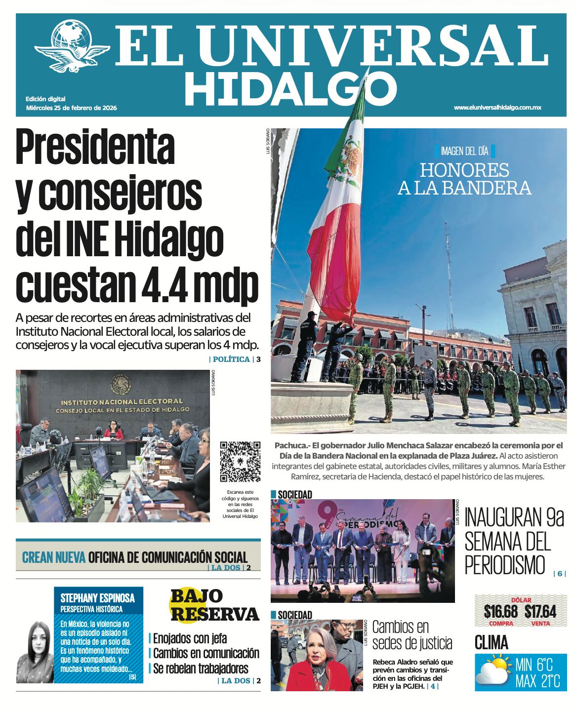 Portada El Universal Hidalgo 25/2/26