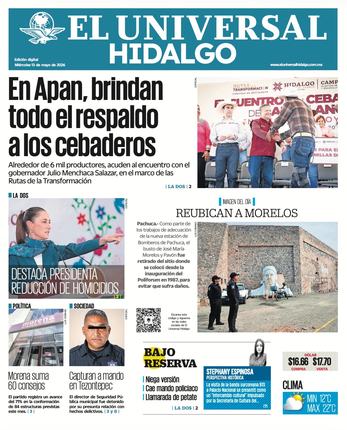Portada EL Universal Hidalgo 13/5/26