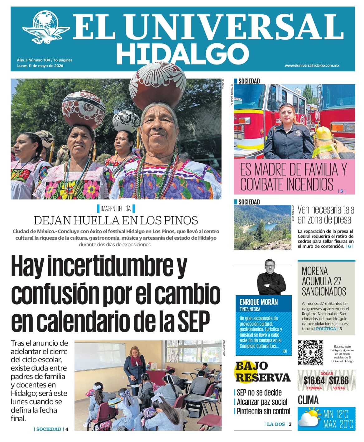 Portada El Universal Hidalgo 11/5/26