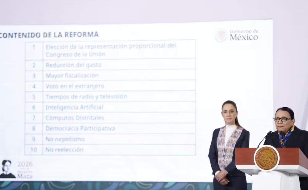 Conferencia matutina de la Presidenta Claudia Sheinbaum, en donde se presenta la Reforma Electoral. 25 de febrero de 2026. FOTO: DIEGO SIMÓN SÁNCHEZ | EL UNIVERSAL