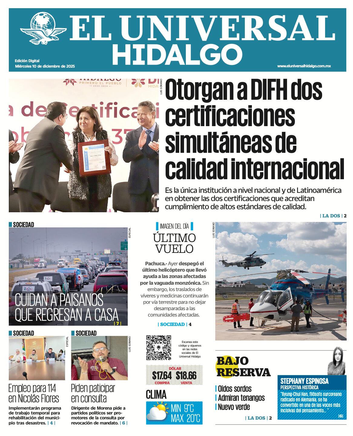 Portada El Universal Hidalgo 101225