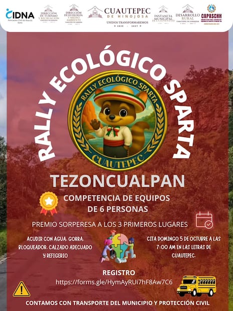 Cuautepec realizará Rally Ecológico Sparta para fomentar la sostenibilidad comunitaria | Facebook: Municipio Cuautepec de Hinojosa 2025-2027