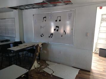 Por lluvias, plafones caídos y salones inundados en la Escuela de Música del Estado de Hidalgo
