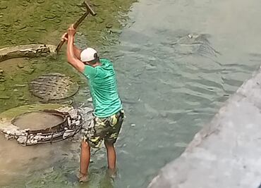 Detienen a ladrón de tapas de registro en colonia de Huejutla
