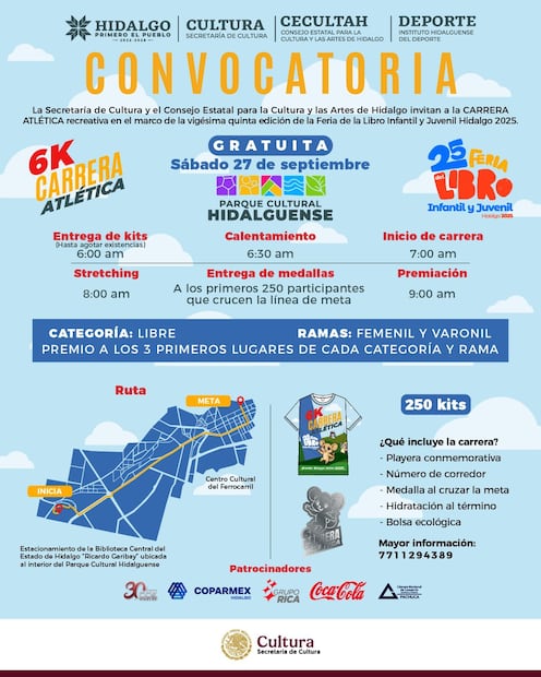 Convocan a Carrera Atlética en la Feria del Libro Infantil y Juvenil de Hidalgo 2025 | Cortesía: Cultura Hidalgo