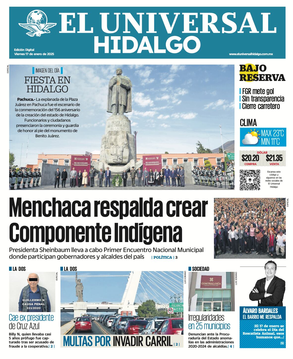 Portada El Universal Hidalgo 170125