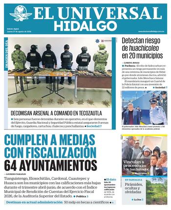 Portada El Universal Hidalgo 27/8/26