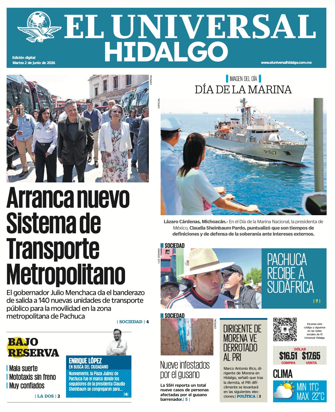 Portada EL Universal Hidalgo 2/6/26