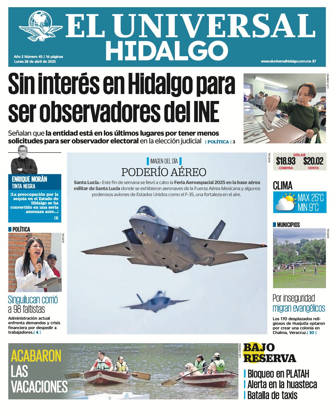 Portada El Universal Hidalgo 280425
