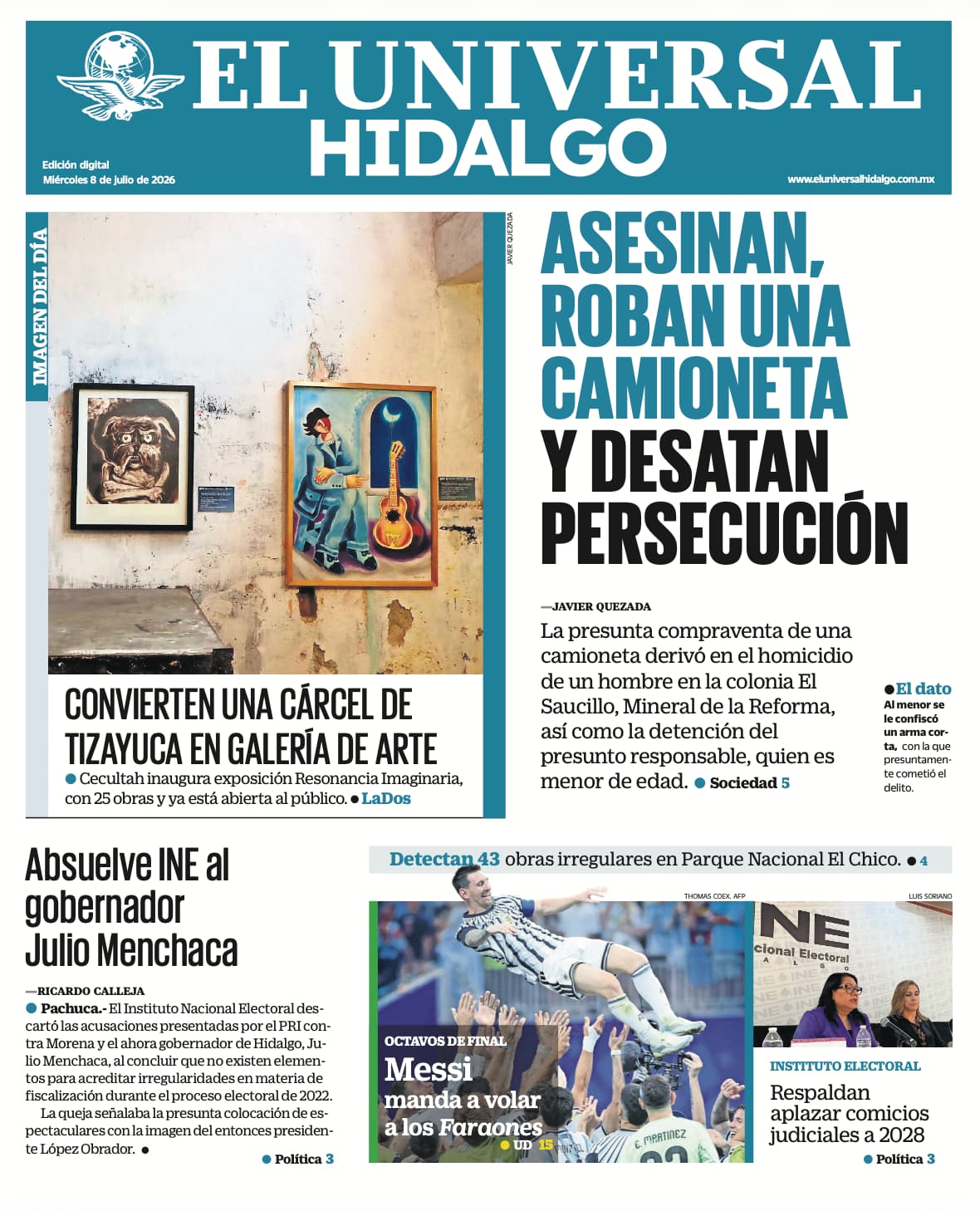 Portada EL Universal Hidalgo 8/7/26