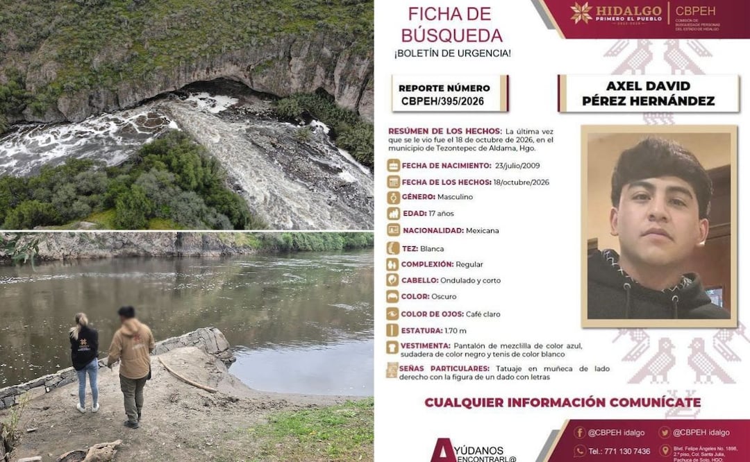 Continúa la búsqueda de Axel David, adolescente que cayó al río Salado en Hidalgo | Facebook: Comisión de Búsqueda de Personas del Estado de Hidalgo