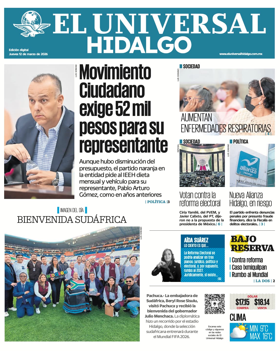 Portada El Universal Hidalgo 12/3/26
