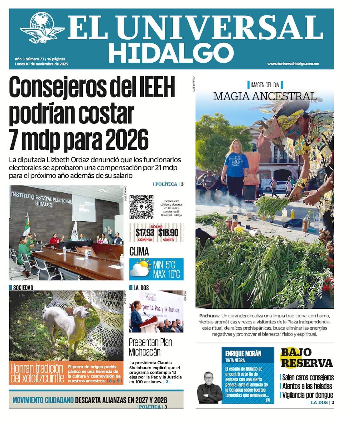 Portada El Universal Hidalgo 101125