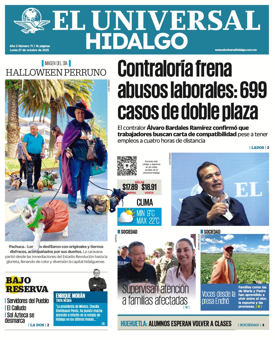 Portada el Universal Hidalgo 271025
