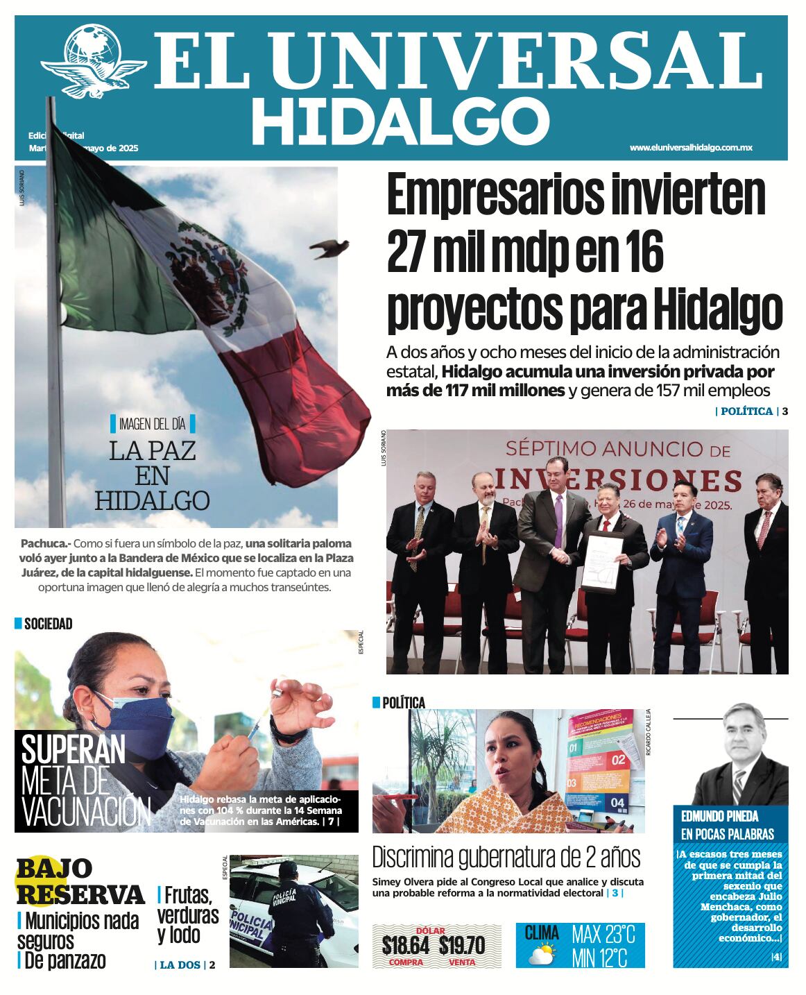 Portada El Universal Hidalgo 270525
