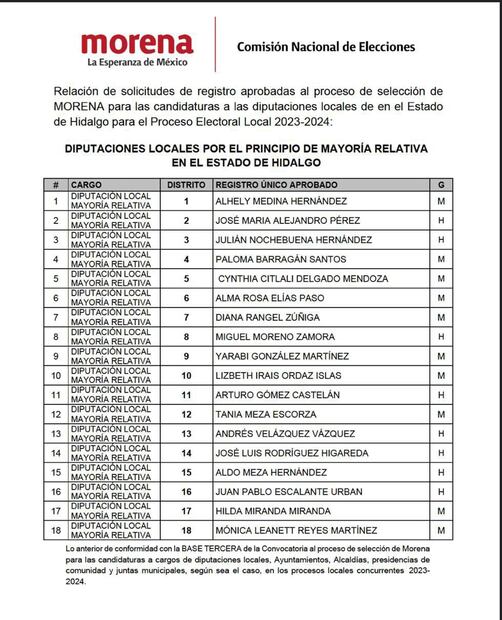 Morena define sus listas a diputaciones locales