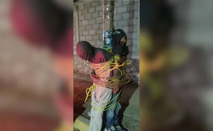 Pobladores de Tlaxcoapan detienen y amarran a presuntos ladrones