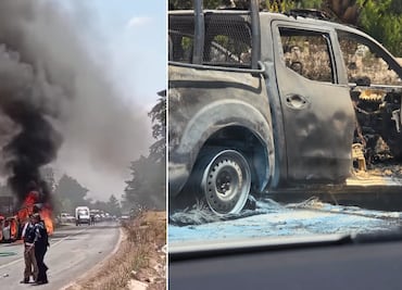 Persecución entre policías e integrantes del crimen organizado deja una patrulla incendiada y cierre de carretera en Acaxochitlán