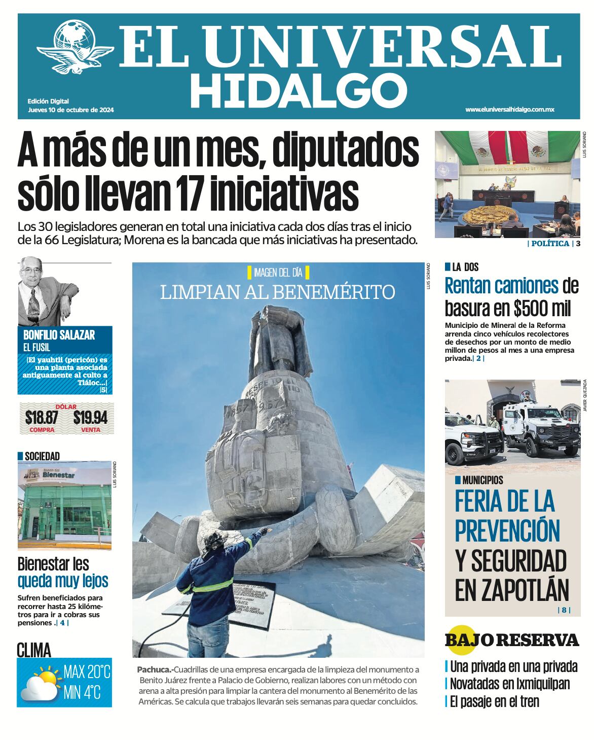 Portada El Universal Hidalgo 101024