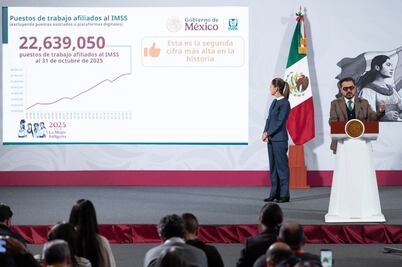 Gobierno de México reporta que empleo afiliado al IMSS registra cifra récord con 22 millones 639 mil 50 puestos de trabajo