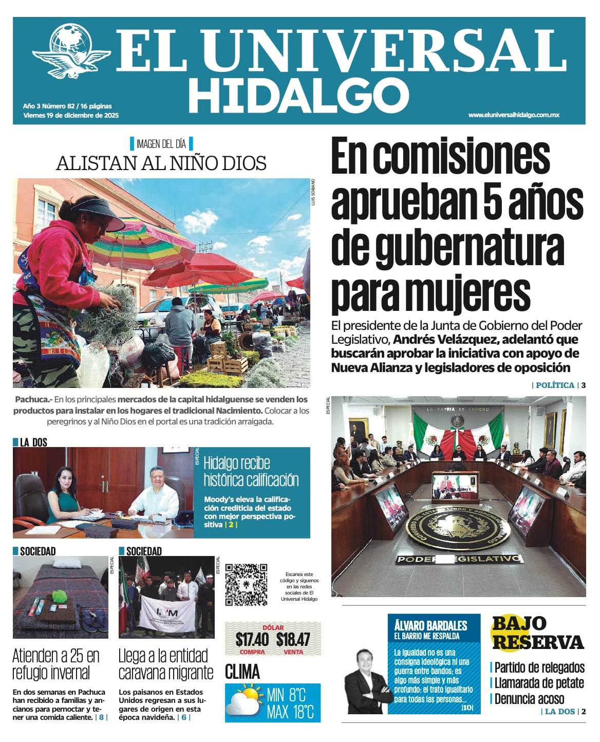 Portada El Universal Hidalgo 191225