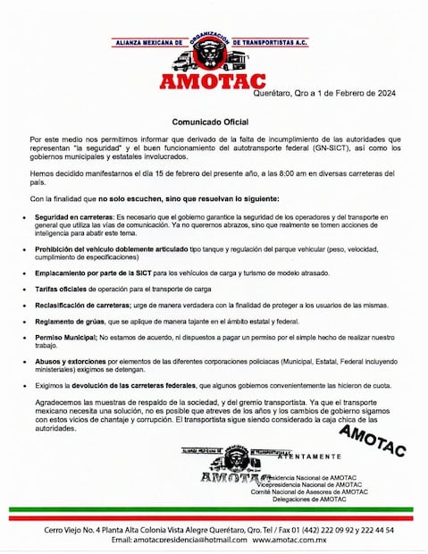 Comunicado de la Amotac