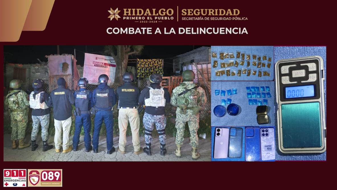 Cateo en Tizayuca termina con dos detenidos y cientos de dosis de droga aseguradas | Fotos: SSPH