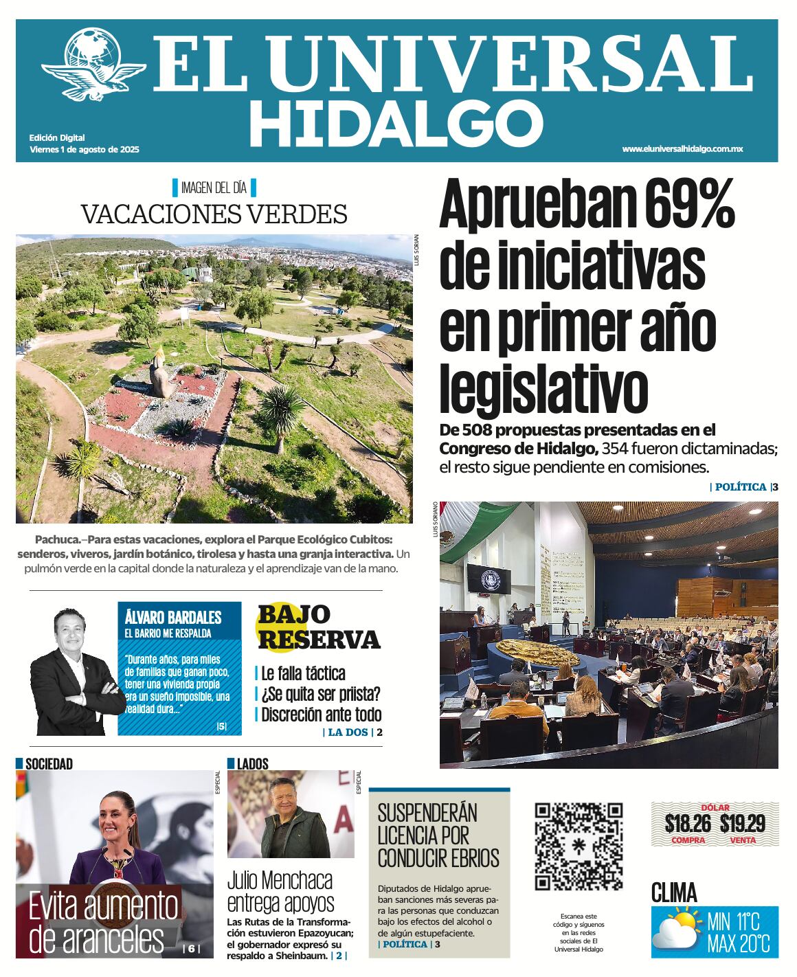Portada El Universal Hidalgo 010825