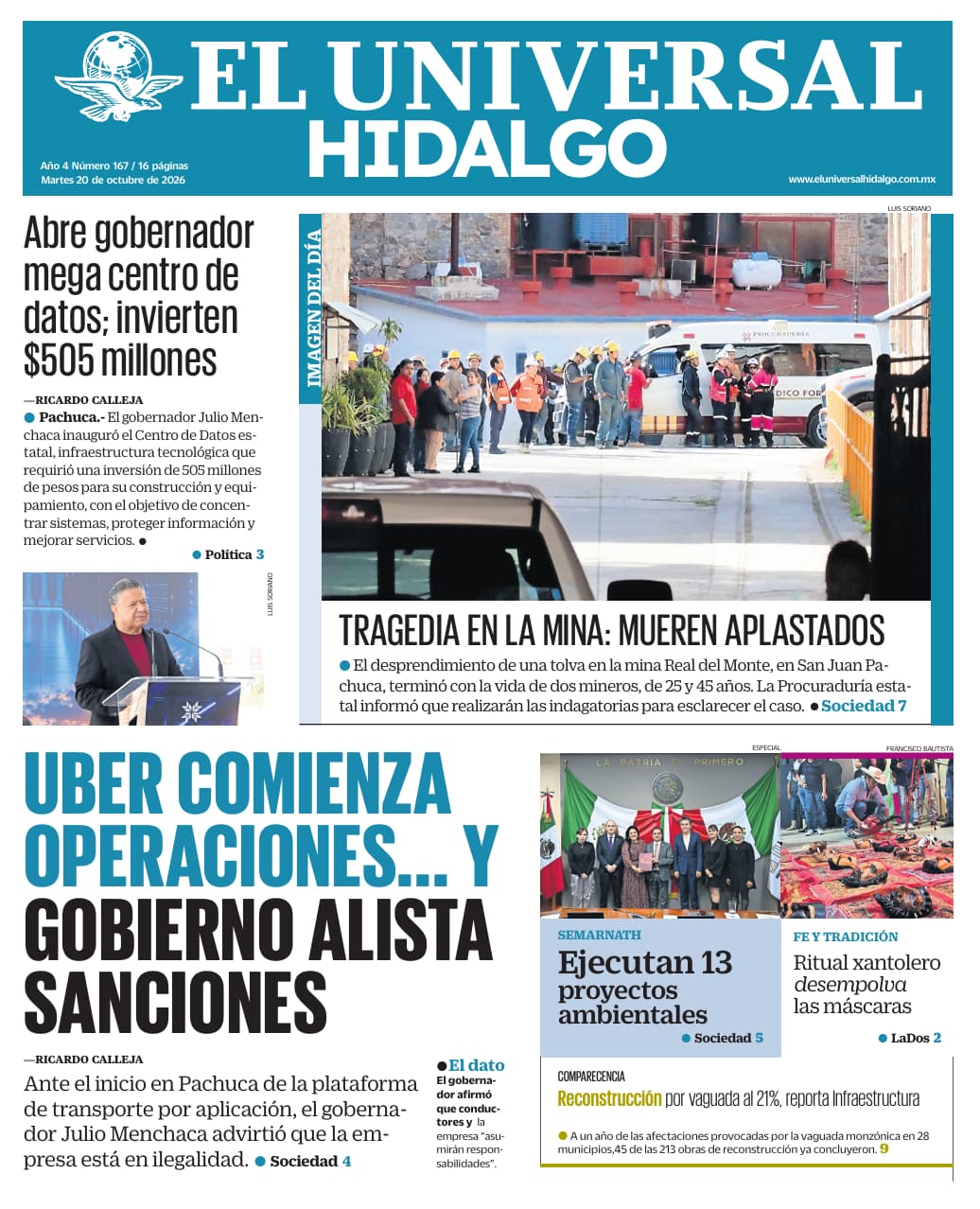 Portada El Universal Hidalgo 20/10/26