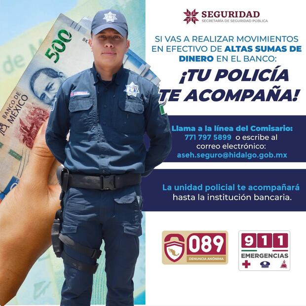 Refuerzan seguridad en Hidalgo con acompañamiento policial para movimientos de dinero y compra-venta de vehículos | Cortesía: SSPH