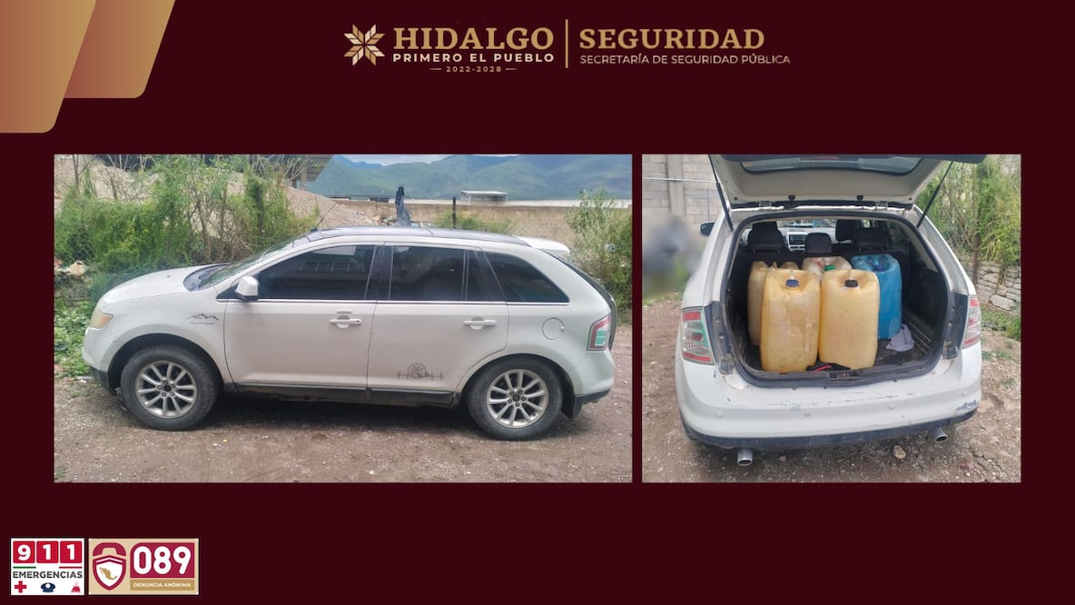 Aseguran 225 litros de combustible de presunta procedencia ilícita en Tezontepec de Aldama | Fotos: SSPH