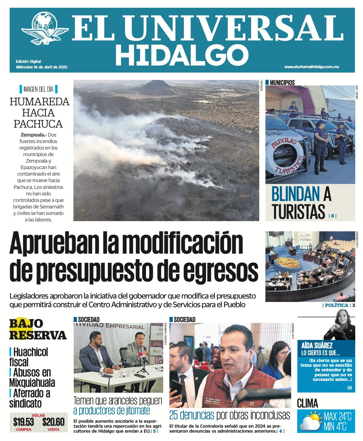 Portada EL Universal Hidalgo 160425