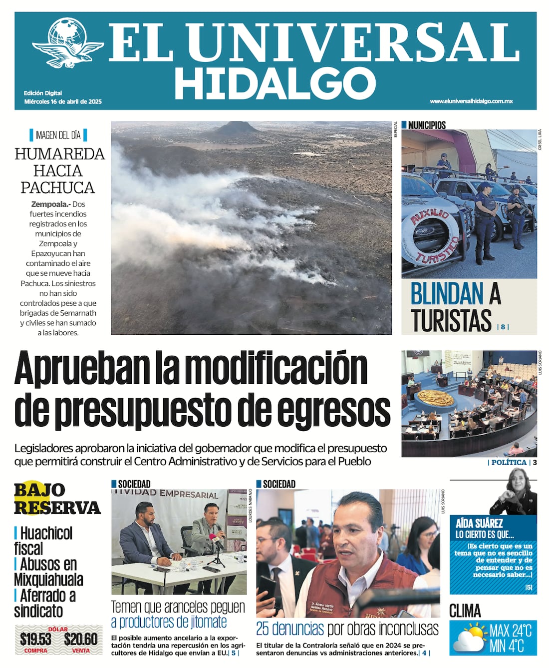 Portada EL Universal Hidalgo 160425