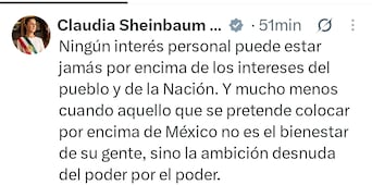 Sheinbaum advierte que ningún interés personal debe estar por encima de México