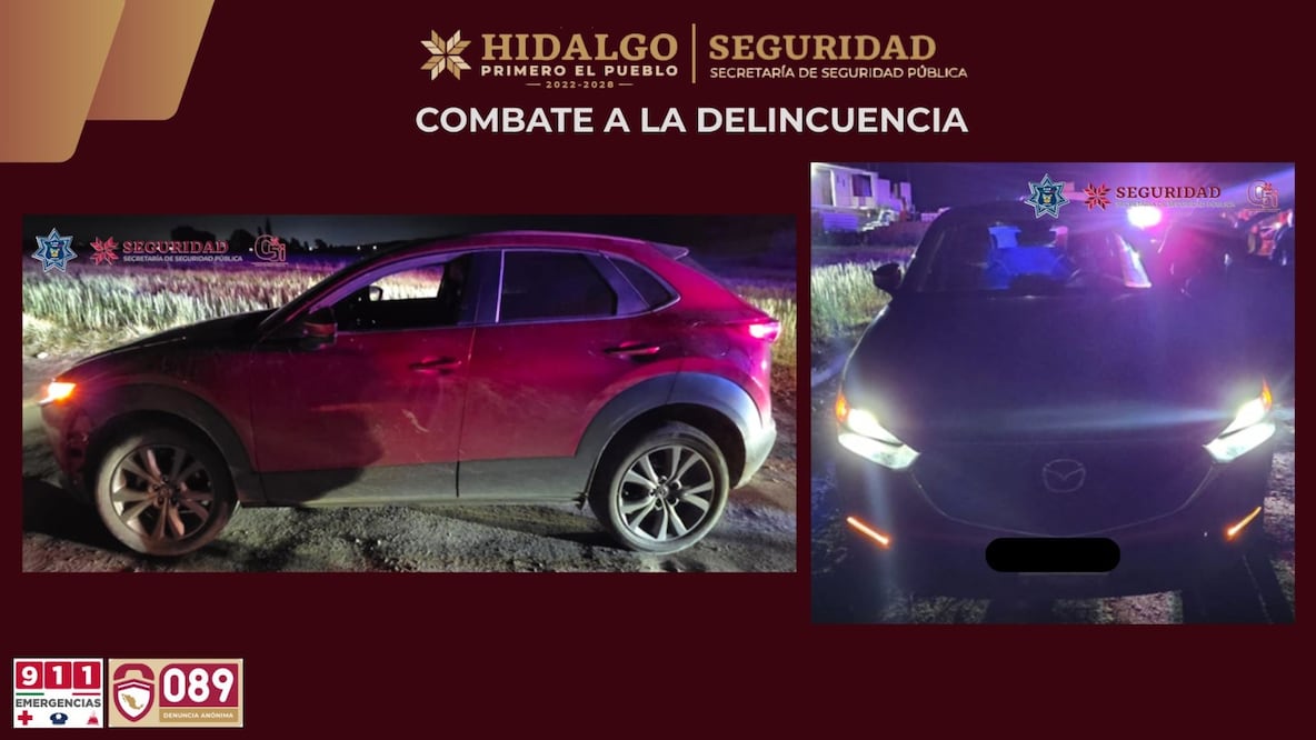 Persecución por robo de camioneta termina con dos detenidos en Zempoala | Fotos: SSPH