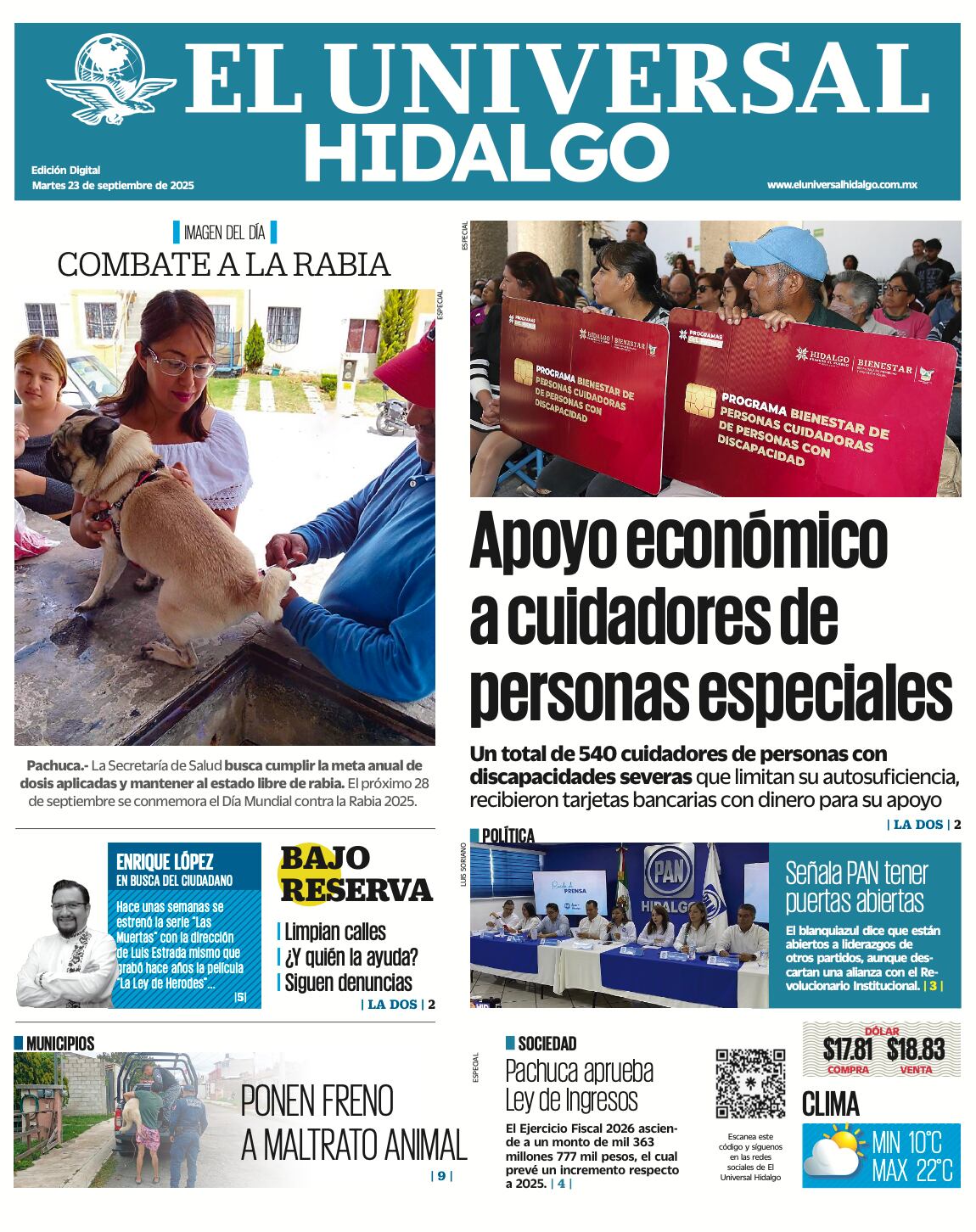 Portada El Universal Hidalgo 230925