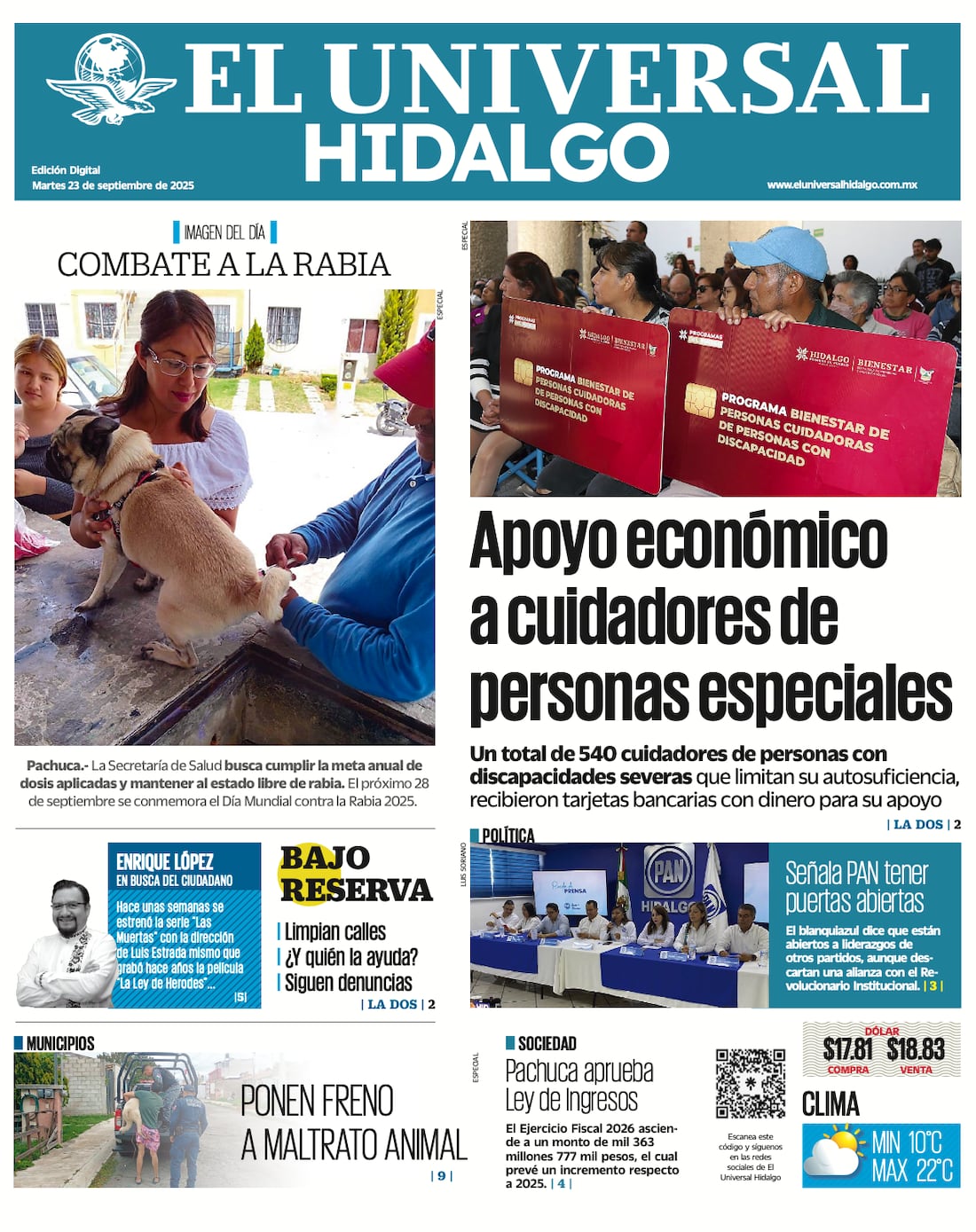 Portada El Universal Hidalgo 230925